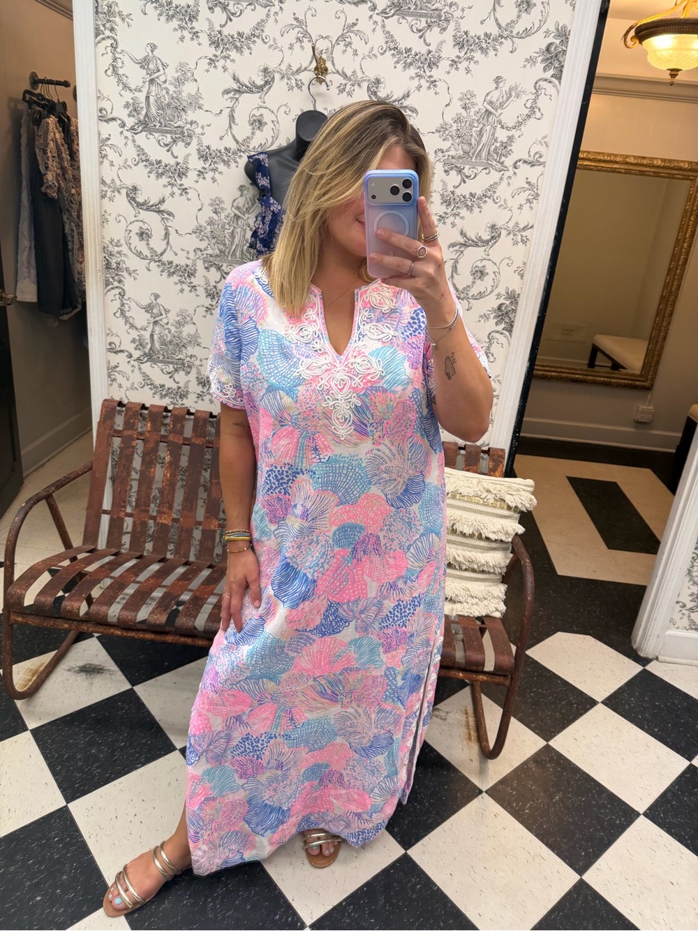 Lilly Pulitzer Pink and Blue Floral Maxi Tunic Dress